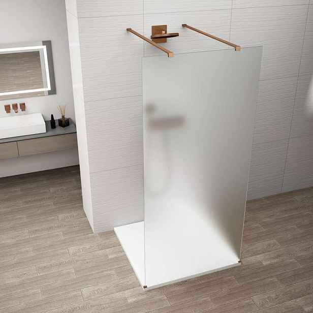 Polysan Esca - Sprchová stěna Walk-In 110x210 cm, Antidrop, matné sklo/měď mat ES1111-10