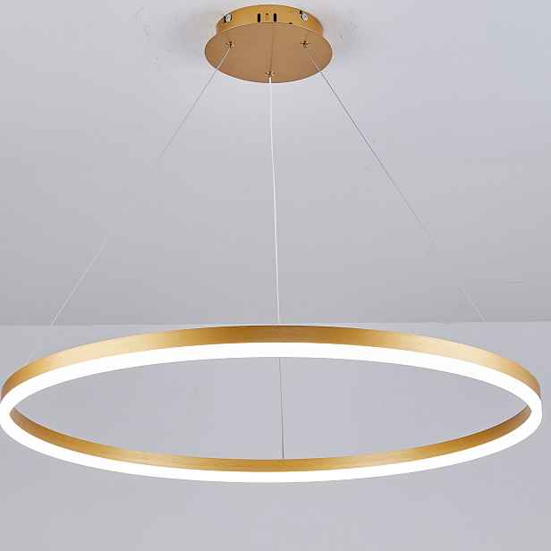 Stropní Svítidlo 80 cm závěsná Led Lustr Dálkový Ovladač Ring zlatý do obývacího pokoje