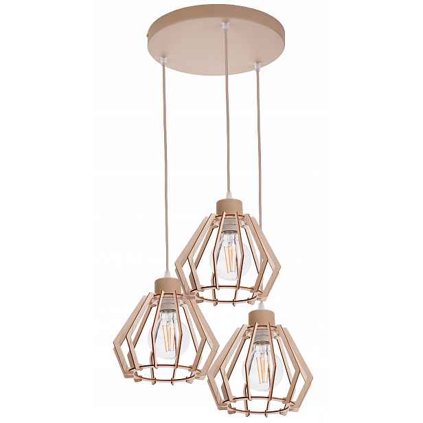 Závěsná Lampa stropní závěsný lustr E27 Kašmír béžová stínidlo Brylant dřevo