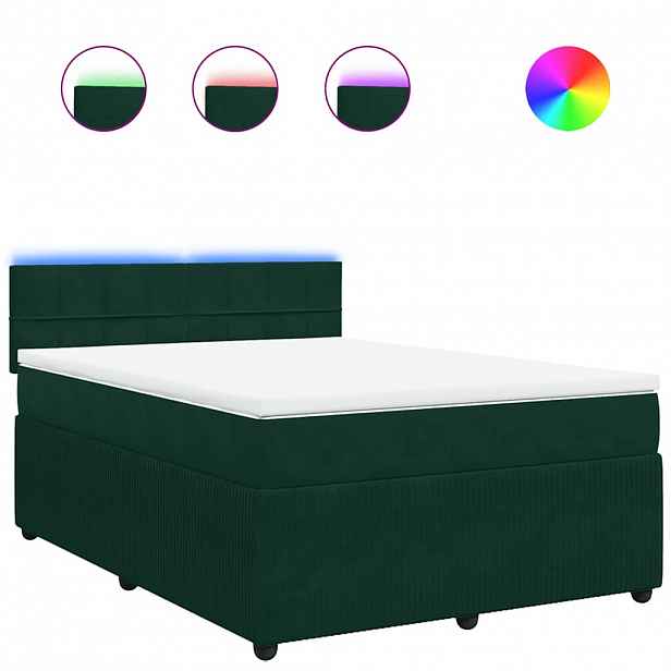 vidaXL Box spring postel s matrací tmavě zelená 160x200 cm samet