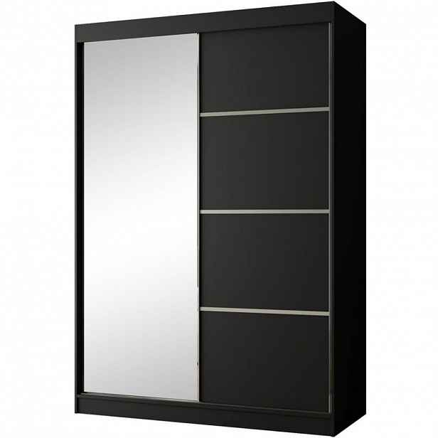 Beautysofa POSUVNÁ šatní skříň Paco 150/215/61, 2dveřová, černá, se zrcadlem