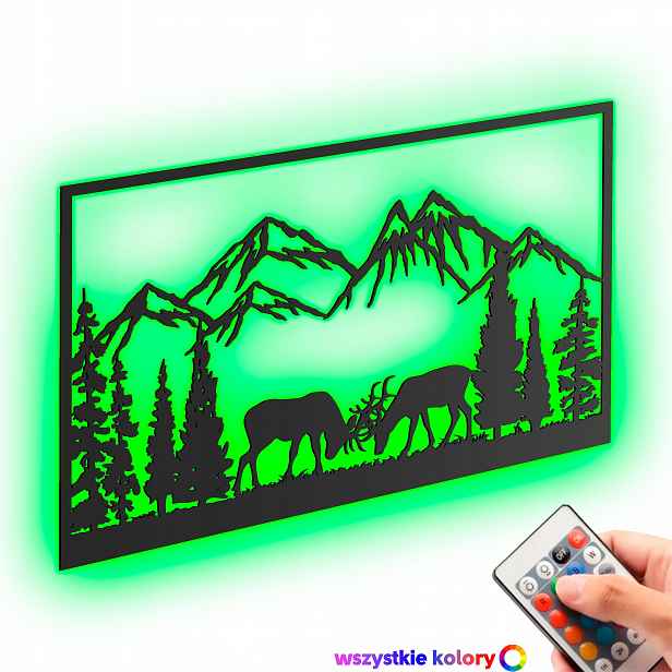 Dřevěný obraz Příroda Jelení Hory Nástěnná Dekorace Noční Lampa Led XL