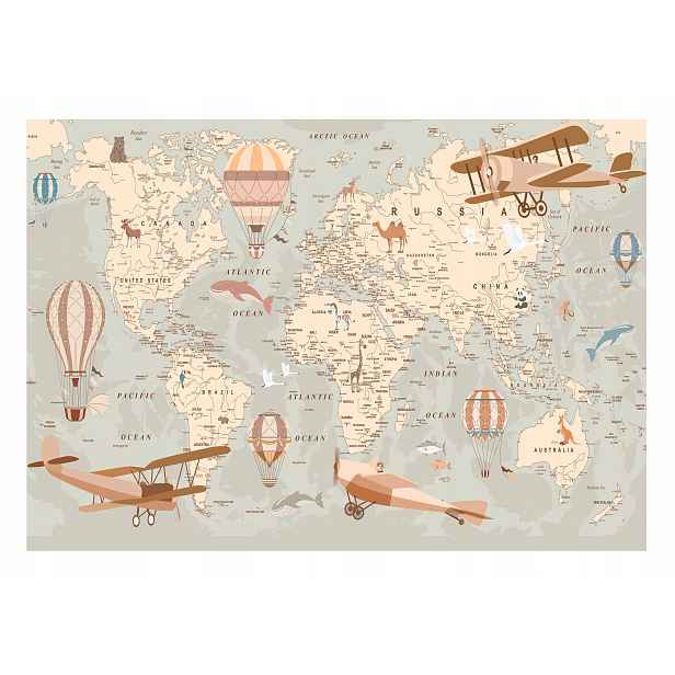 Fototapeta Mapa Světa Zvířata Pro Děti Tapeta Pro Děti 368x254