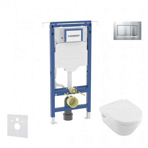 Geberit Duofix - Set předstěnové instalace, klozetu a sedátka Villeroy Boch, tlačítka Sigma20, DirectFlush, SoftClose, CeramicPlus, matný chrom/chrom