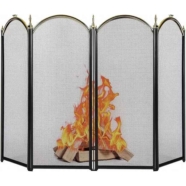 Krbová Clona Zlatá 4 Panely Kované Železo Ochranný Kryt 130X81 CM