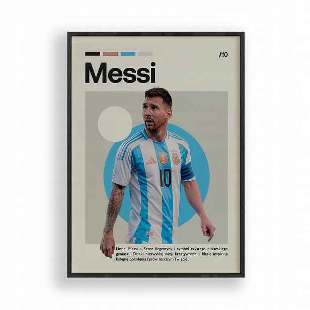 Plakát obraz Messi Argentina 10, dřevěný Rámeček černý, 30x40 cm