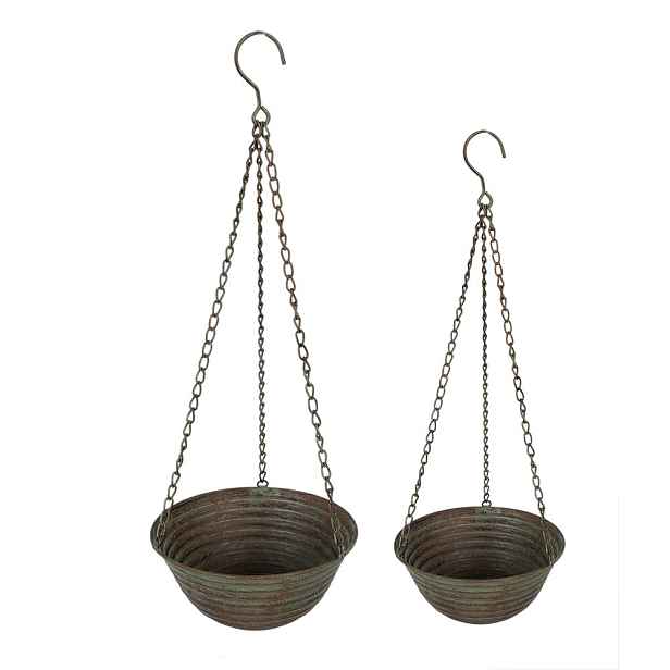Sada 2 kusů dekorativních závěsných kovových květináčů - Ø 25*12/62 / Ø 19*9/53 cm Clayre & Eef