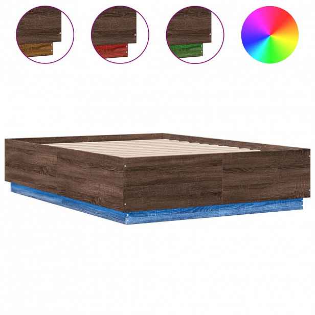 vidaXL Rám postele s LED osvětlením hnědý dub 120 x 190 cm kompozit