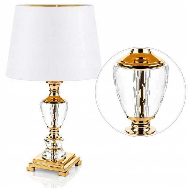 Křišťálová Stolní Lampa 42 CM Bílá Zlatá S Glamour Stínítkem Noční