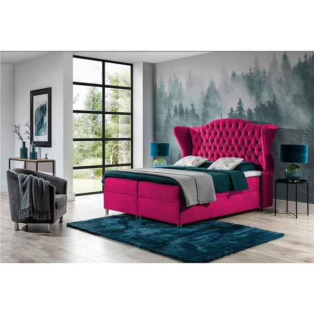 Luxusní boxspringová postel 160x200 RIANA - růžová + topper ZDARMA