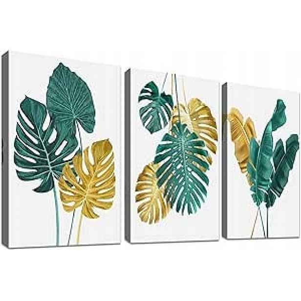 Obraz na plátně Monstera listy palmy zlato-zelený 50x70 cm 3 díly