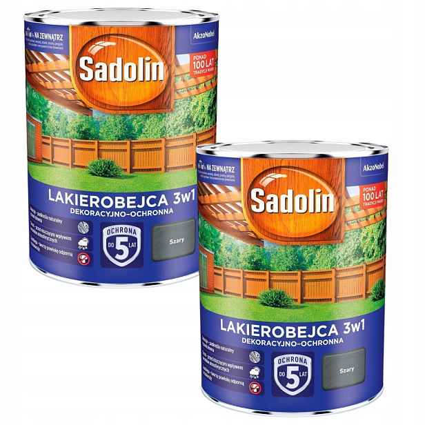 Sada Sadolin Lakobejca 3v1 2x5L Dekorativní A Ochranná Dřevo Šedá 10L