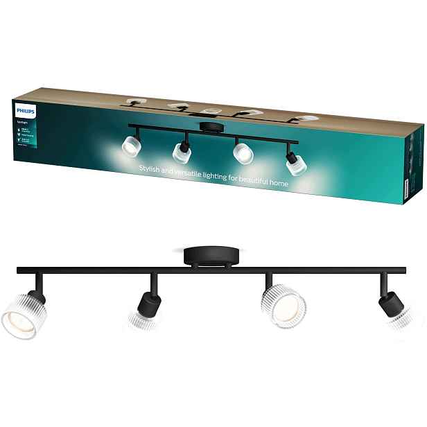 Stropní Svítidlo 4x GU10 Led Ryflovaná skleněná černá nástěnná lampa Horen Philips