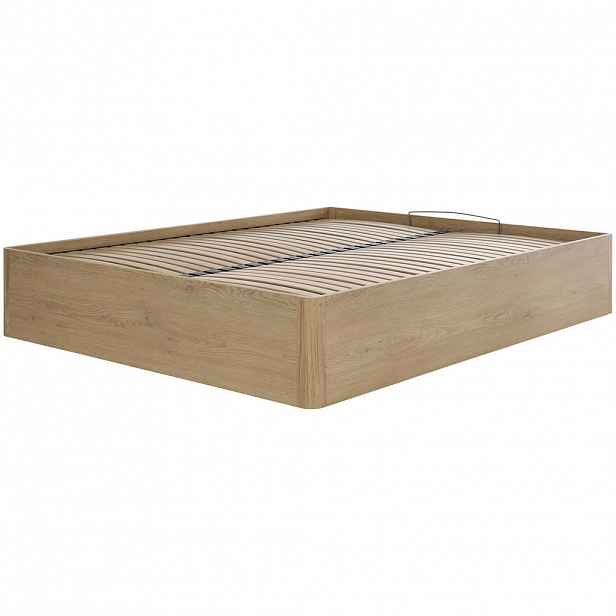 Beautysofa POSTEL Sara s úložným prostorem, bez čela a matrace, 140 × 200, dub Cremona