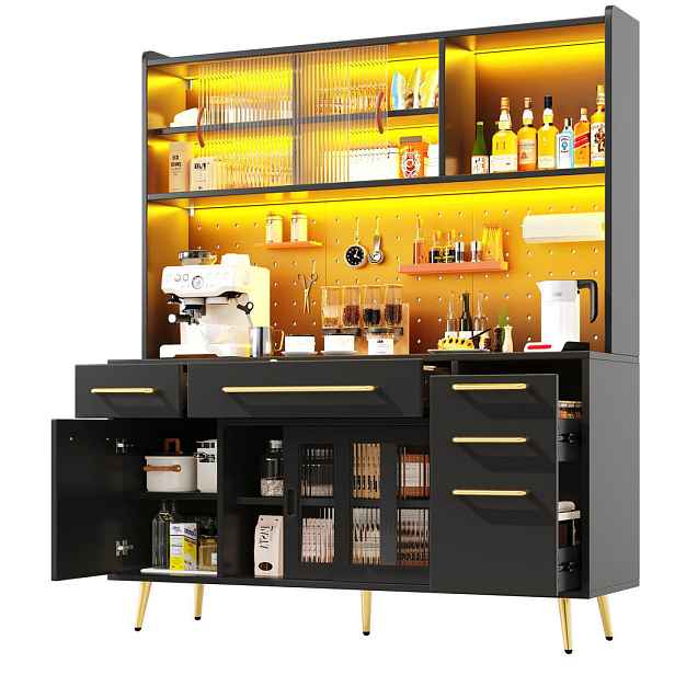 Modenvie SIDEBOARD z MDF a skla, 145/39/171 cm černý, s LED osvětlením