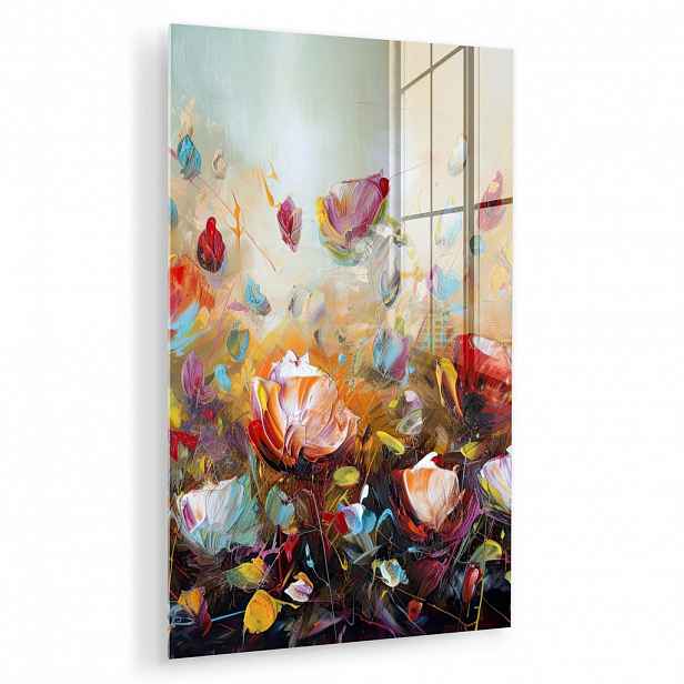 MuchoWow OBRAZ NA AKRYLOVÉM SKLE Květiny - Umění - Příroda - Olejomalba 60x90 cm