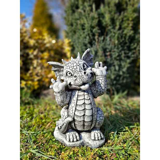 Betonová figurka Legrační drak zahradní ozdoba dudlík figurka draka