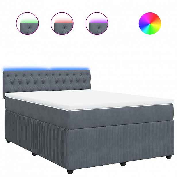 vidaXL Box spring postel s matrací tmavě šedá 160x200 cm samet