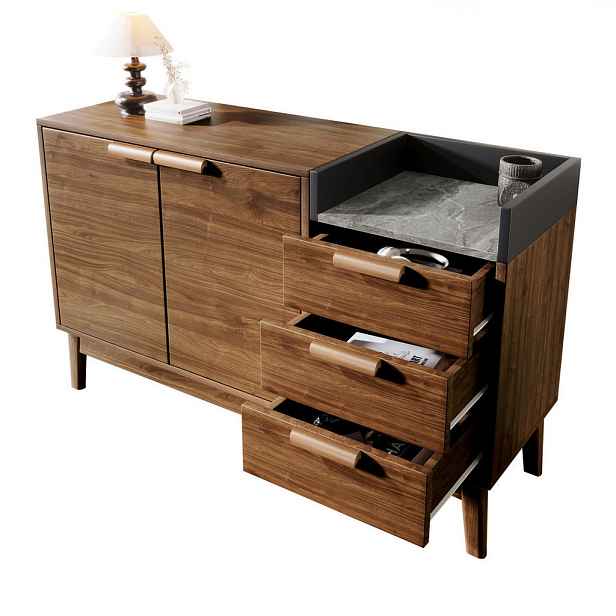 Modenvie SIDEBOARD 120/40/77 cm z MDF a masivního dřeva v dekoru tmavého dubu s mramorovým vzhledem