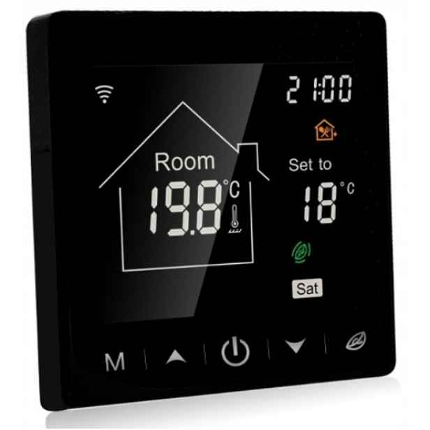 Regulátor Teploty Ovladač Topení LCD displej Černý WiFi Sonda 3 m