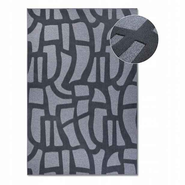 Koberec do obývacího pokoje o rozměrech 160 x 230 cm, tmavě modrý reliéfní 3D vzor