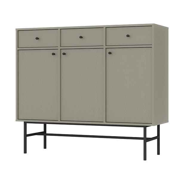 MASSENO KOMODA TORINO, 125/108/41 cm se 3 zásuvkami a 3 dvířky, světle zelená