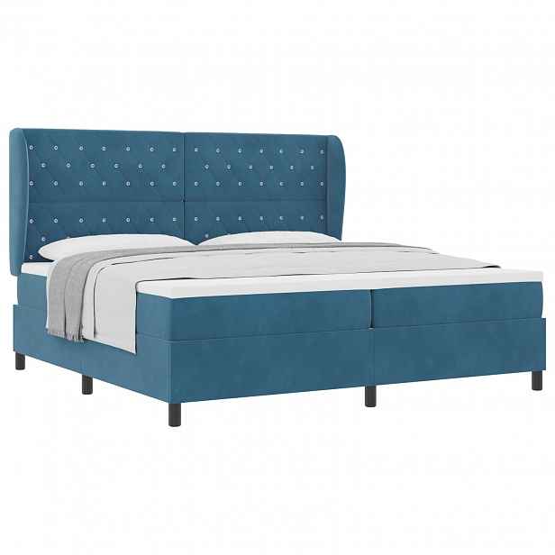 vidaXL Postel s boxspringem s matrací Tmavě modrá 200 x 200 cm samet