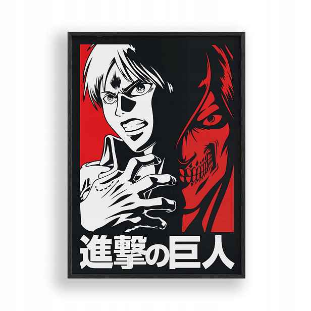 Obraz Útok titánů Attack on Titan Plakát Rámeček Dřevěný Černý 30x42 cm