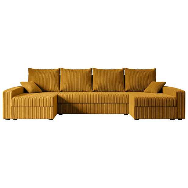 ALTDECOR SEDACÍ SOUPRAVA ve tvaru U s funkcí spaní a úložným prostorem ALESIA-U 301x140x90 Hořčicová Manšestr