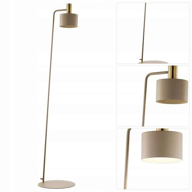 Béžová podlahová lampa Vitrum Gold je moderní vedle křesla Sigma Lighting