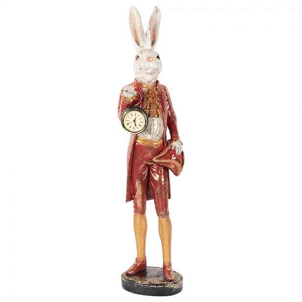 Dekorace králík v červeném obleku držící hodiny XL - 17*17*72 cm Clayre & Eef