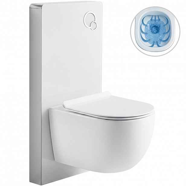 Kompletní WC set Modul/Felci - bílá lesklá - integrované WC tlačítko - pneumatický modul - 53x37 cm