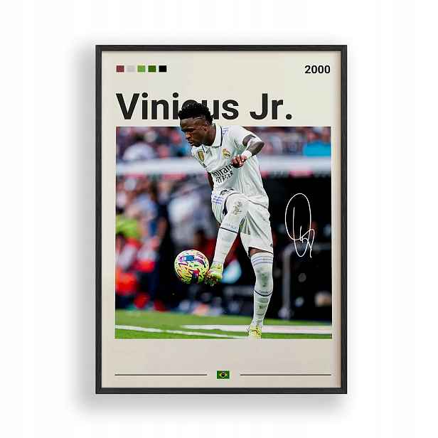 Plakát Vinicius Real Madrid A3 v černém dřevěném Rámeček 30x42 cm