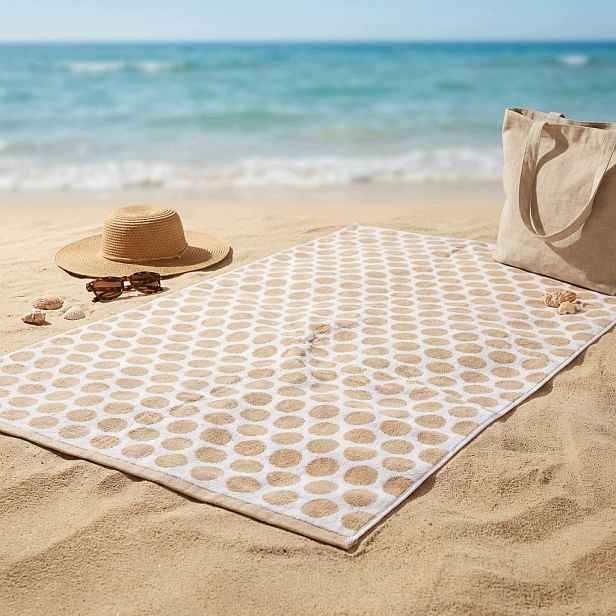 Plážová osuška 15 Puntíky Béžové froté, 100x180cm
