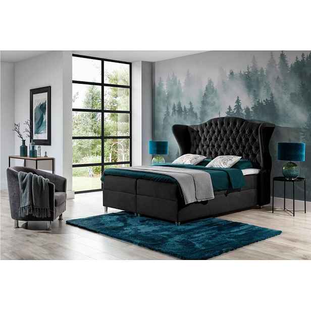 Luxusní boxspringová postel 160x200 RIANA - černá + topper ZDARMA