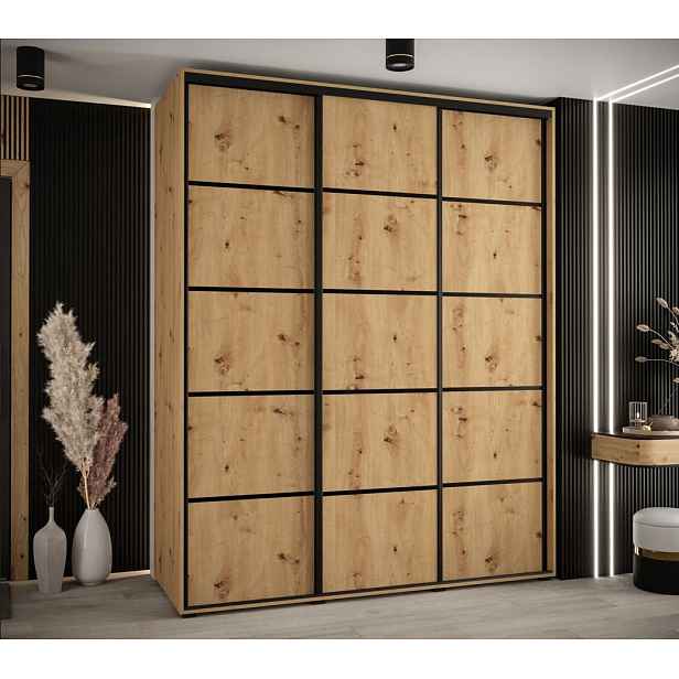 Šatní skříň YVONA 4 - 200/60 cm, dub artisan / černá