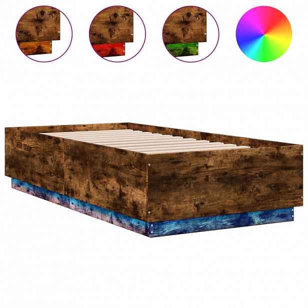 vidaXL Rám postele s LED osvětlením kouřový dub 90 x 190 cm kompozit