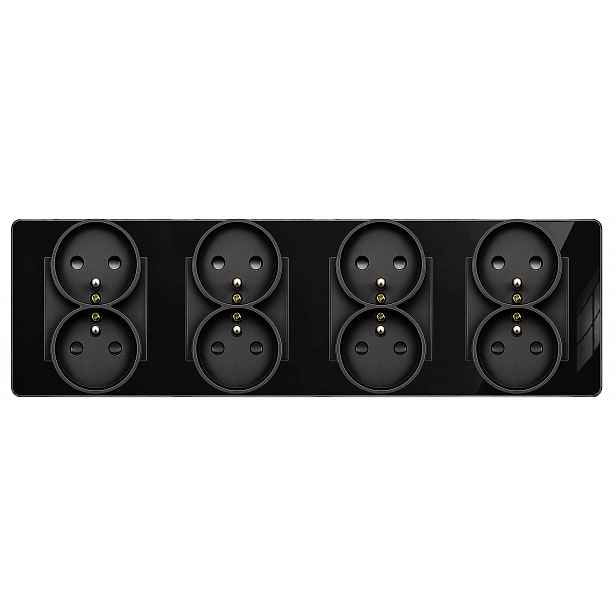 Čtyřnásobná zásuvka z černého skla s uzemněním 8x230V Nuri B-Line