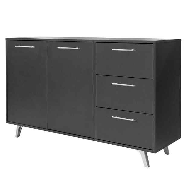 MASSENO KOMODA ELISE, 140/86/41 cm se 3 zásuvkami a 2 dvířky, grafitová