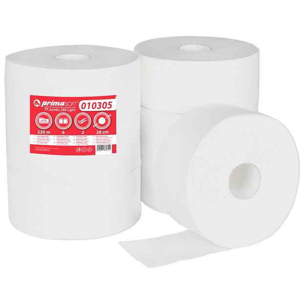 PrimaSoft Toaletní papír Jumbo 260, 2-vr., cel., extra bílá (bal.6ks) 010305