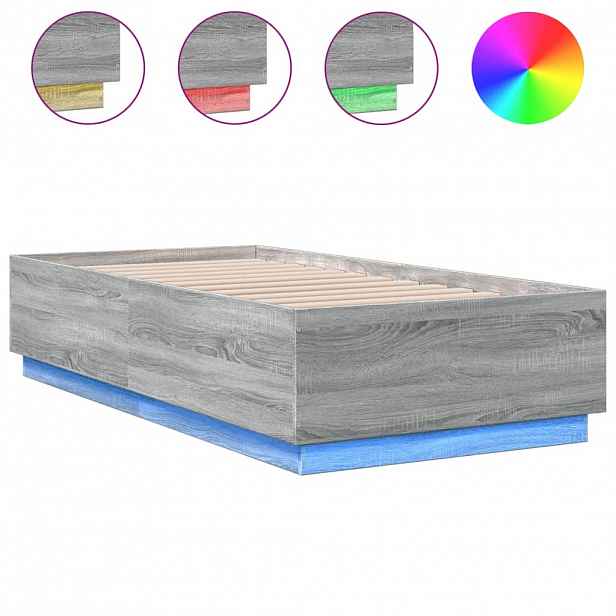 vidaXL Rám postele s LED osvětlením šedý sonoma 90 x 190 cm kompozit