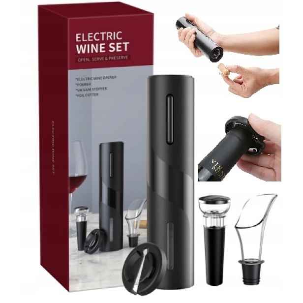 Elektrický Otvírák Na Víno Vývrtka Led Set Dávkovač Nůž Zátka 4V1