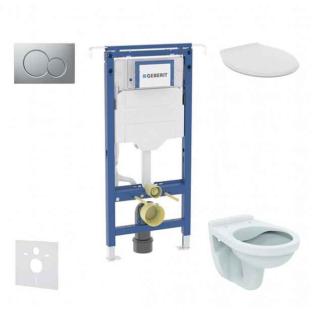 Geberit Duofix - Set předstěnové instalace, klozet Alpha se sedátkem, tlačítko Sigma01, matný chrom SANI11CD2103