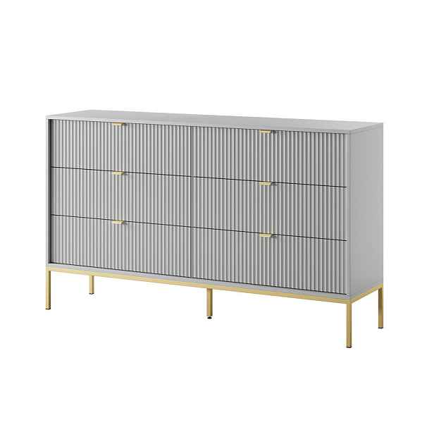 MASSENO KOMODA STELLARE, 154/91/39 cm s 6 zásuvkami, šedá