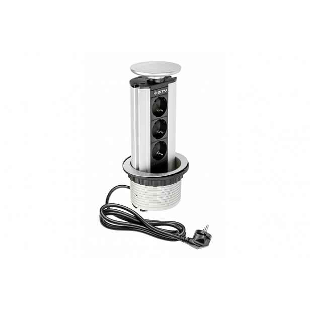 Prodlužovací kabel pro zapuštěnou stolní zásuvku 100 mm, 3x230 V, stříbrný AE-BPW3GS-80
