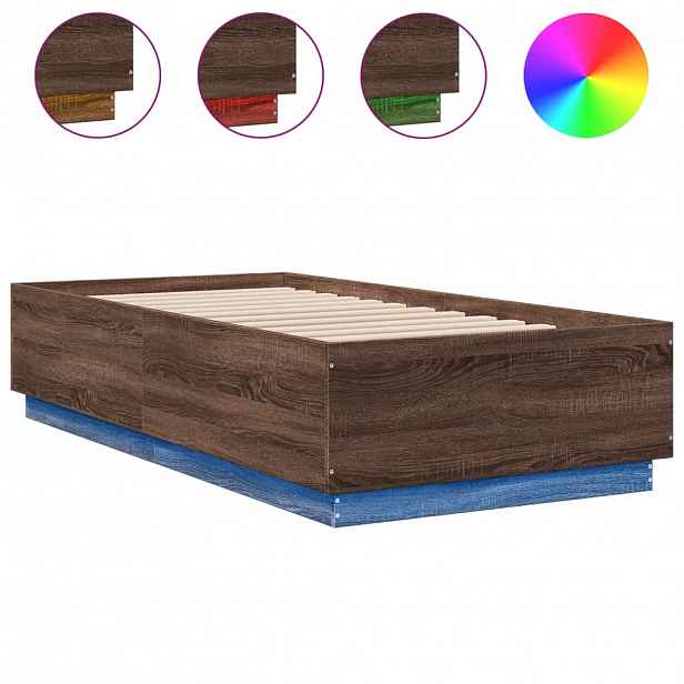 vidaXL Rám postele s LED osvětlením hnědý dub 90 x 190 cm kompozit