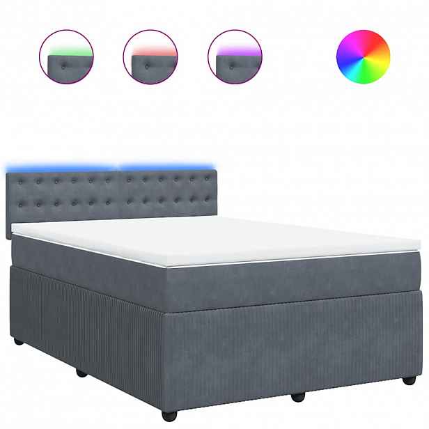 vidaXL Box spring postel s matrací tmavě šedá 160x200 cm samet