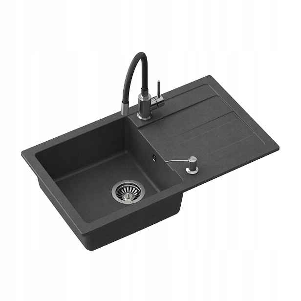 Quadron Ready-smart Granitový dřez 1 komora 62x44 cm Sada Černá/St