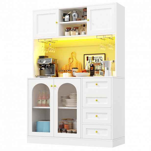 Redom BUFFET 120/40/188 cm z MDF s LED osvětlením, úložným prostorem a systémem proti převrácení, Bílá