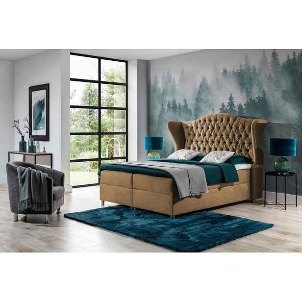 Luxusní boxspringová postel 180x200 RIANA - béžová + topper ZDARMA